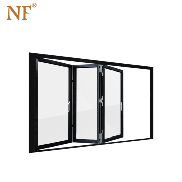 Aluminium internal bi folding window with clear tempered glass